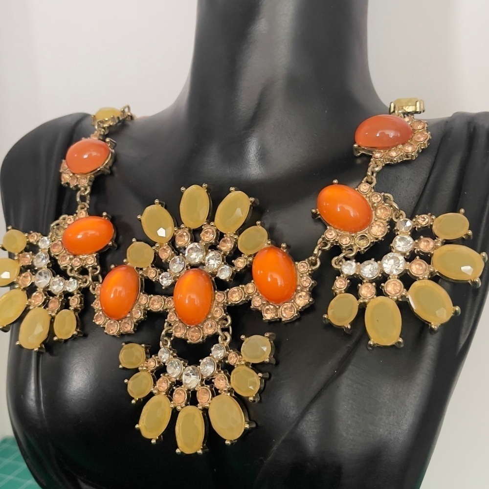Talbots Statement Orange Yellow Cabochon Necklace - image 2